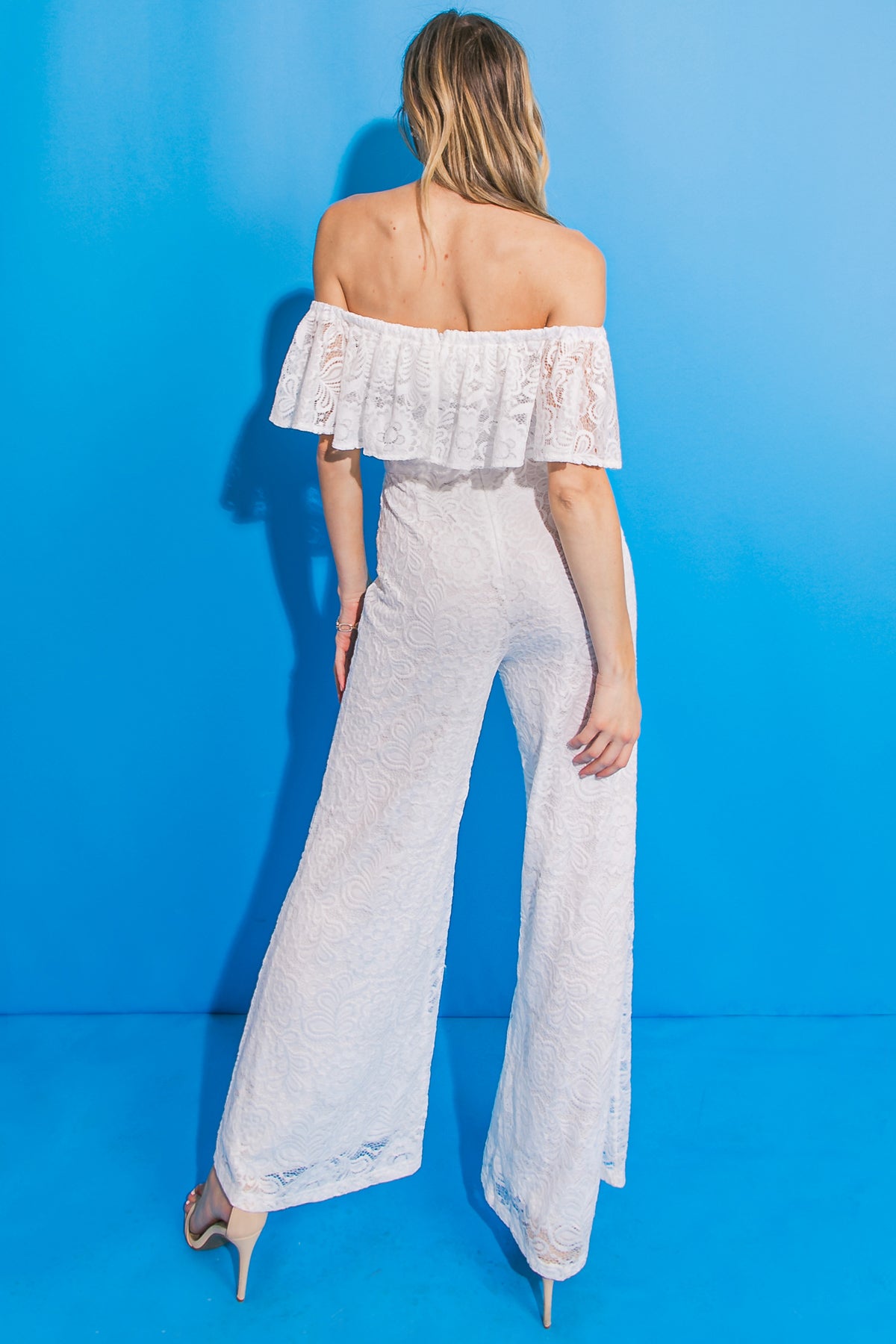 OFF SHOULDER LACE JUMPSUIT