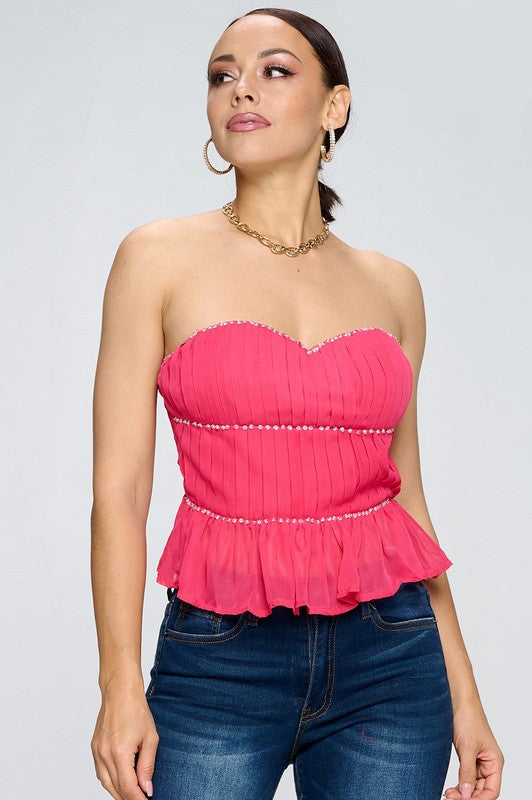 RHINESTONE DETAIL SHORT TUBE TOP