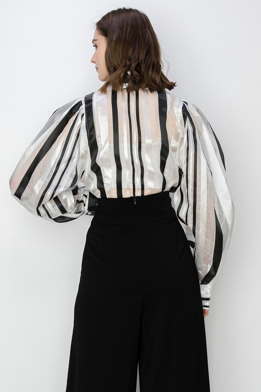 STRIPE LONG PUFF SLEEVES TOP