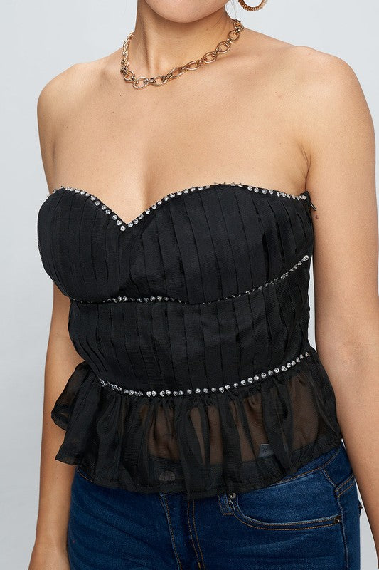 RHINESTONE DETAIL SHORT TUBE TOP