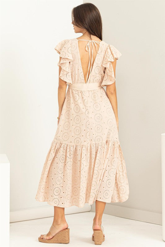 EYELET TIE-DETAIL DRESS