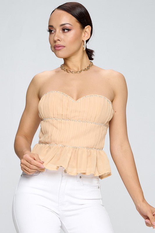 RHINESTONE DETAIL SHORT TUBE TOP