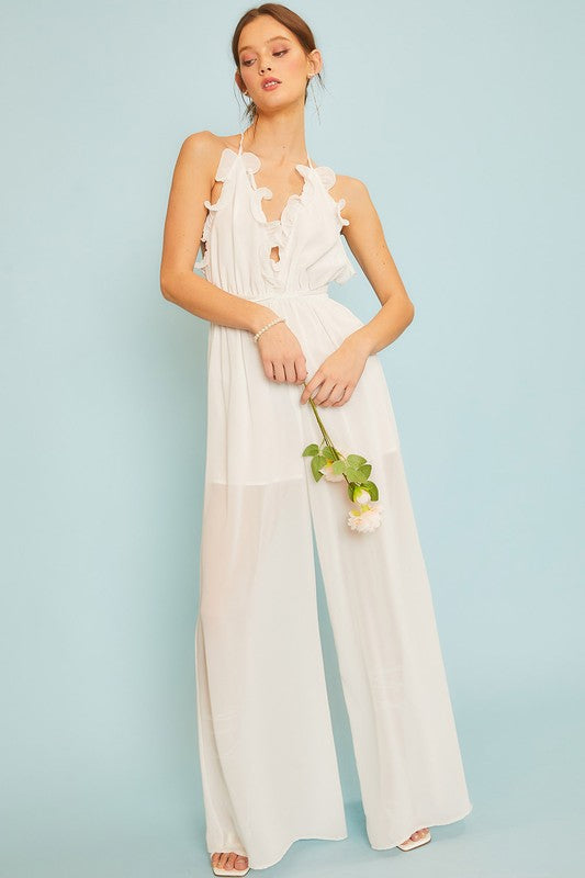 RUFFLE HALTER JUMPSUIT