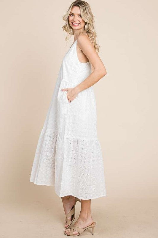 CAMI EYELET MIDI DRESS