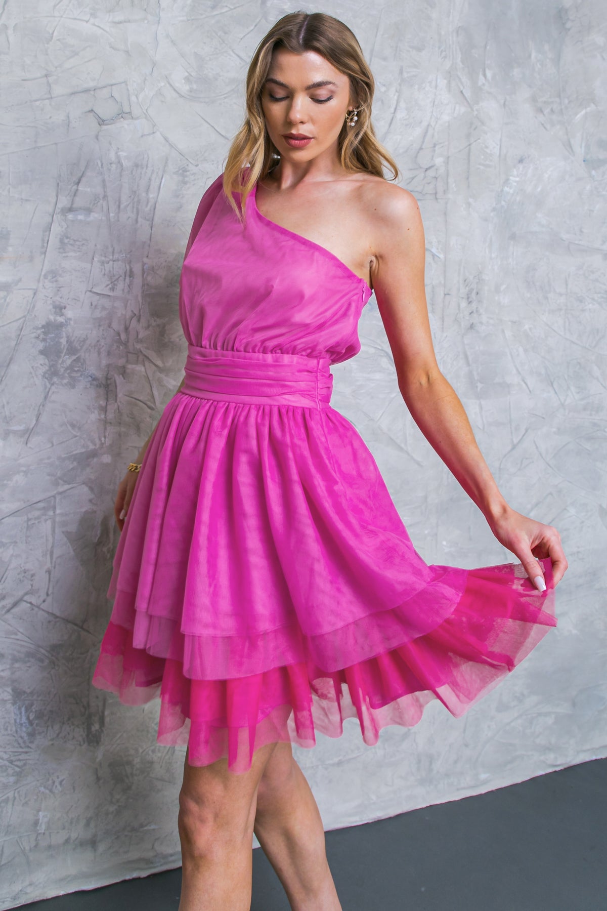 TULLE ONE SHOULDER DRESS