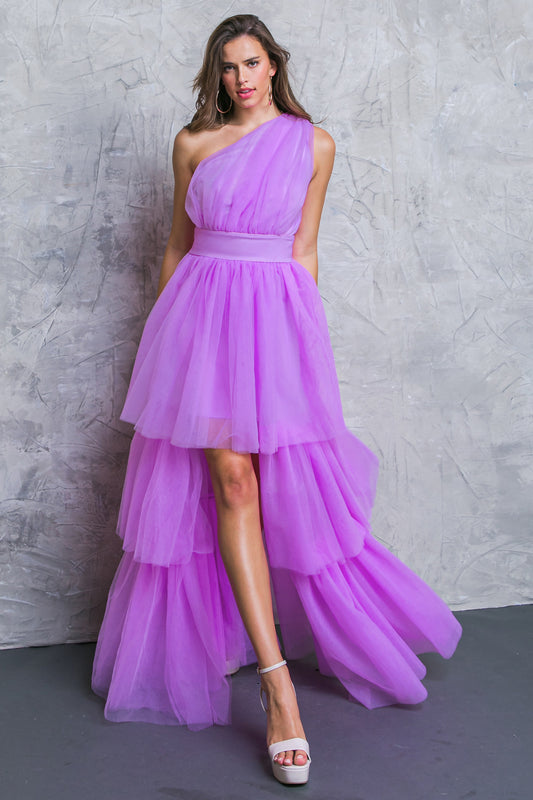 HI LOW TULLE MAXI DRESS