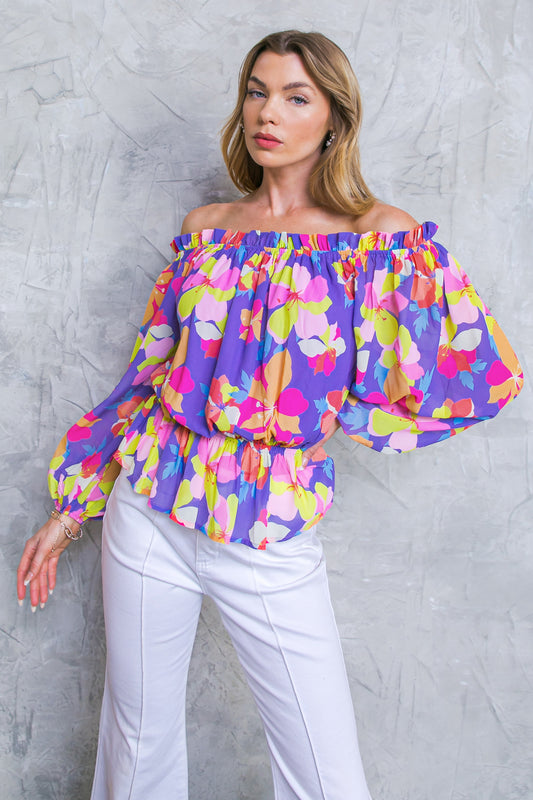 OFF SHOULDER FLORAL PEPLUM BLOUSE