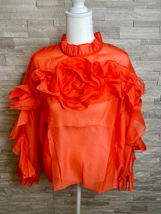 FLOWER DETAIL RUFFLE BLOUSE