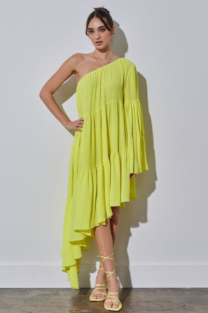 ONE SHOULDER SHIRRED DRESS