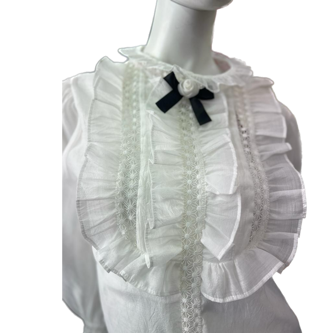 LONG SLEEVE RUFFLES TOP WITH BOW