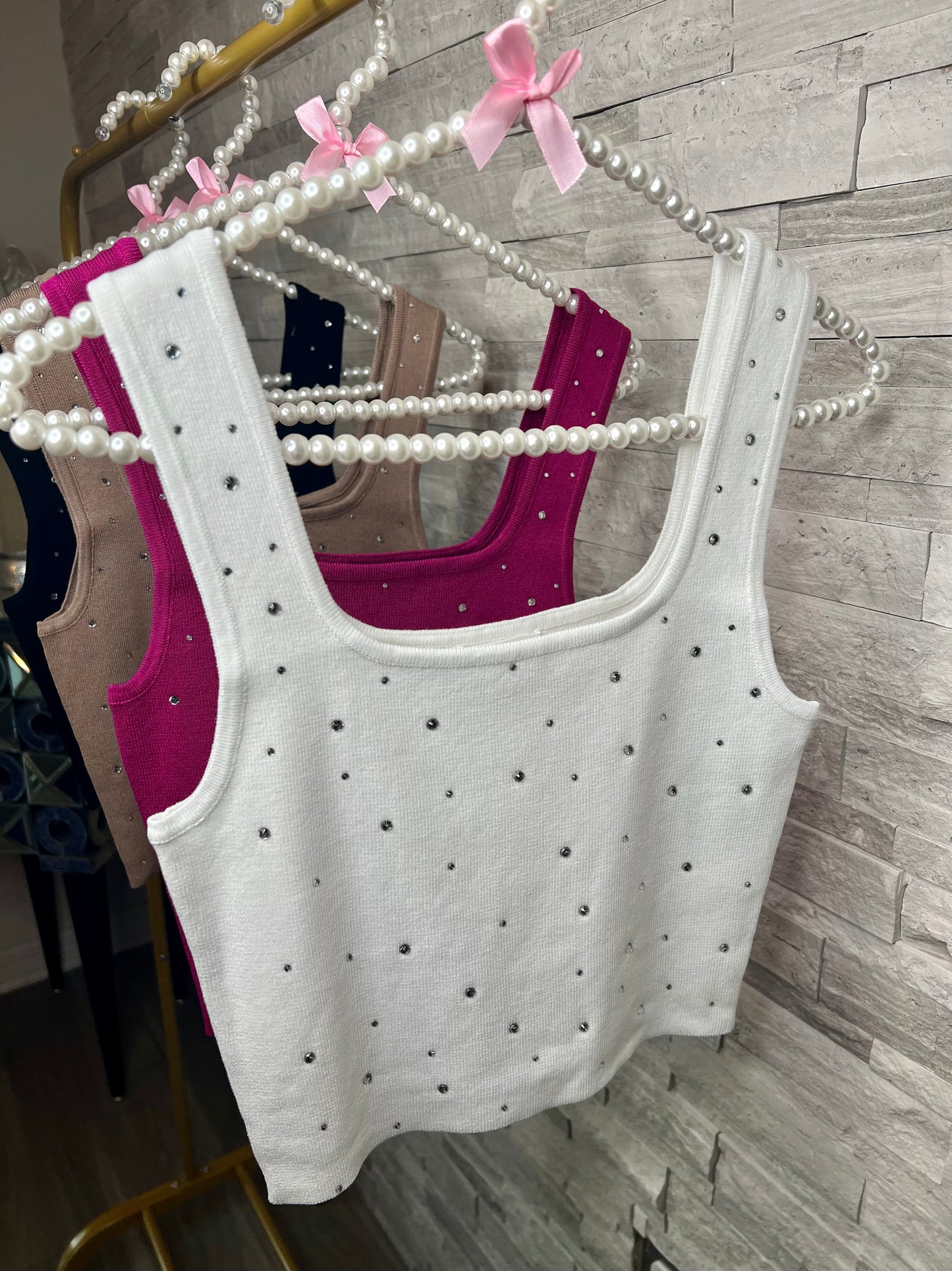 RHINESTONE CROP  BASIC TOP