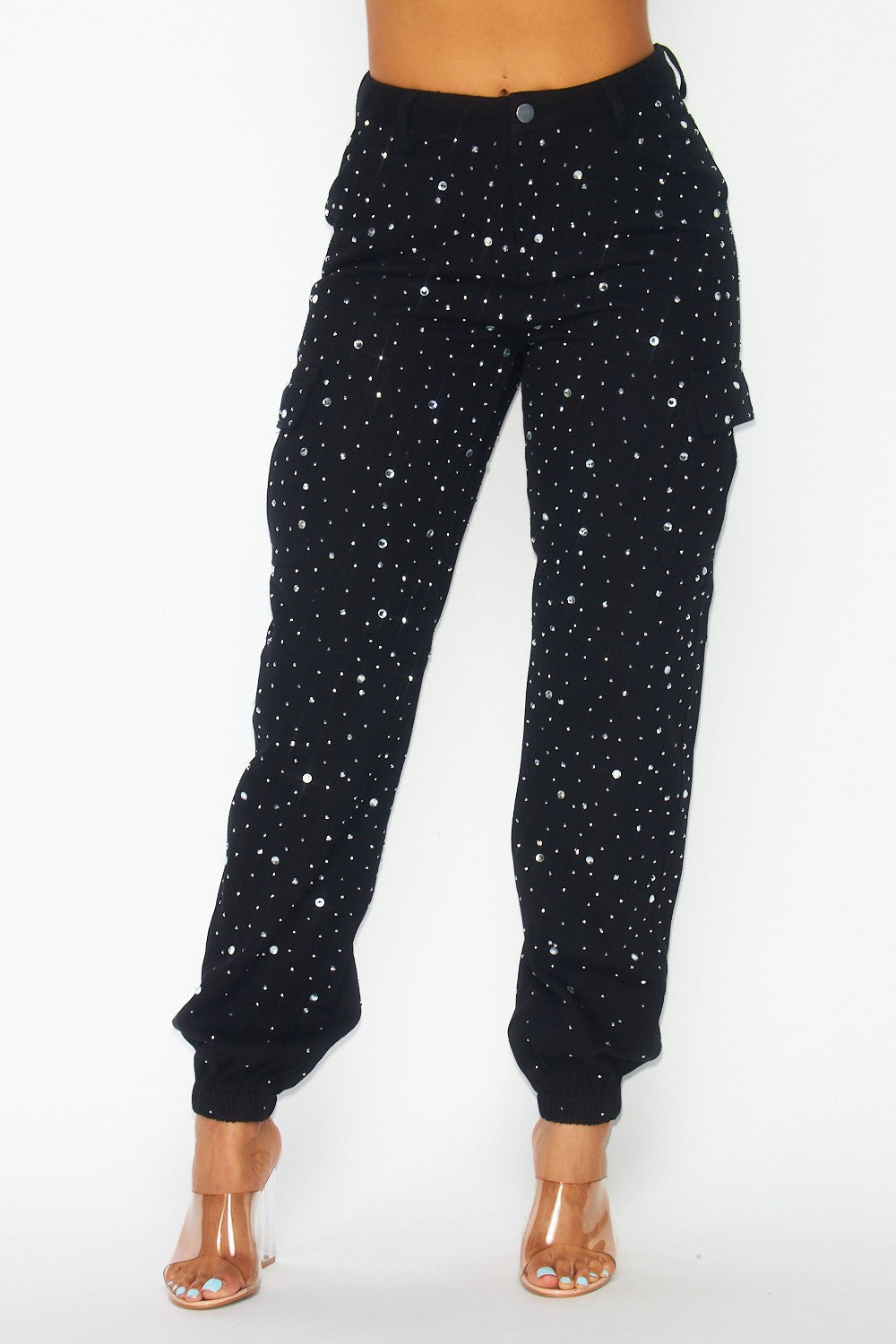 RHINESTONE CARGO JOGGER PANTS