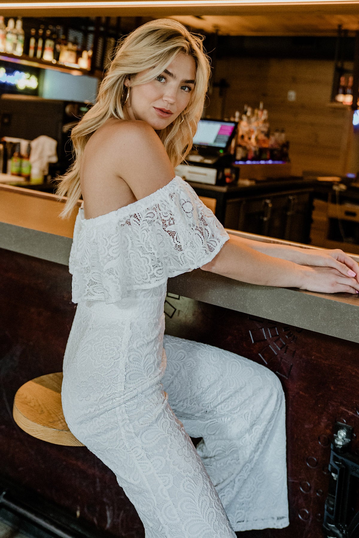 OFF SHOULDER LACE JUMPSUIT