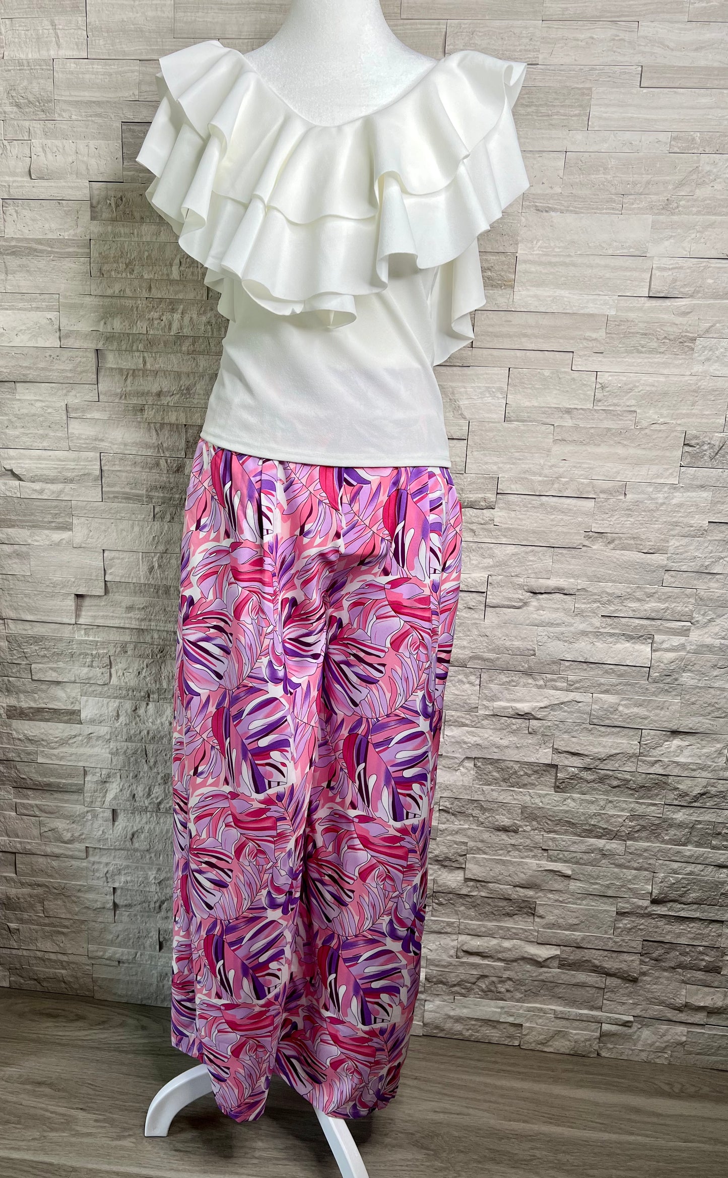 HIGH WAIST PRINT WIDE LEG PANTS