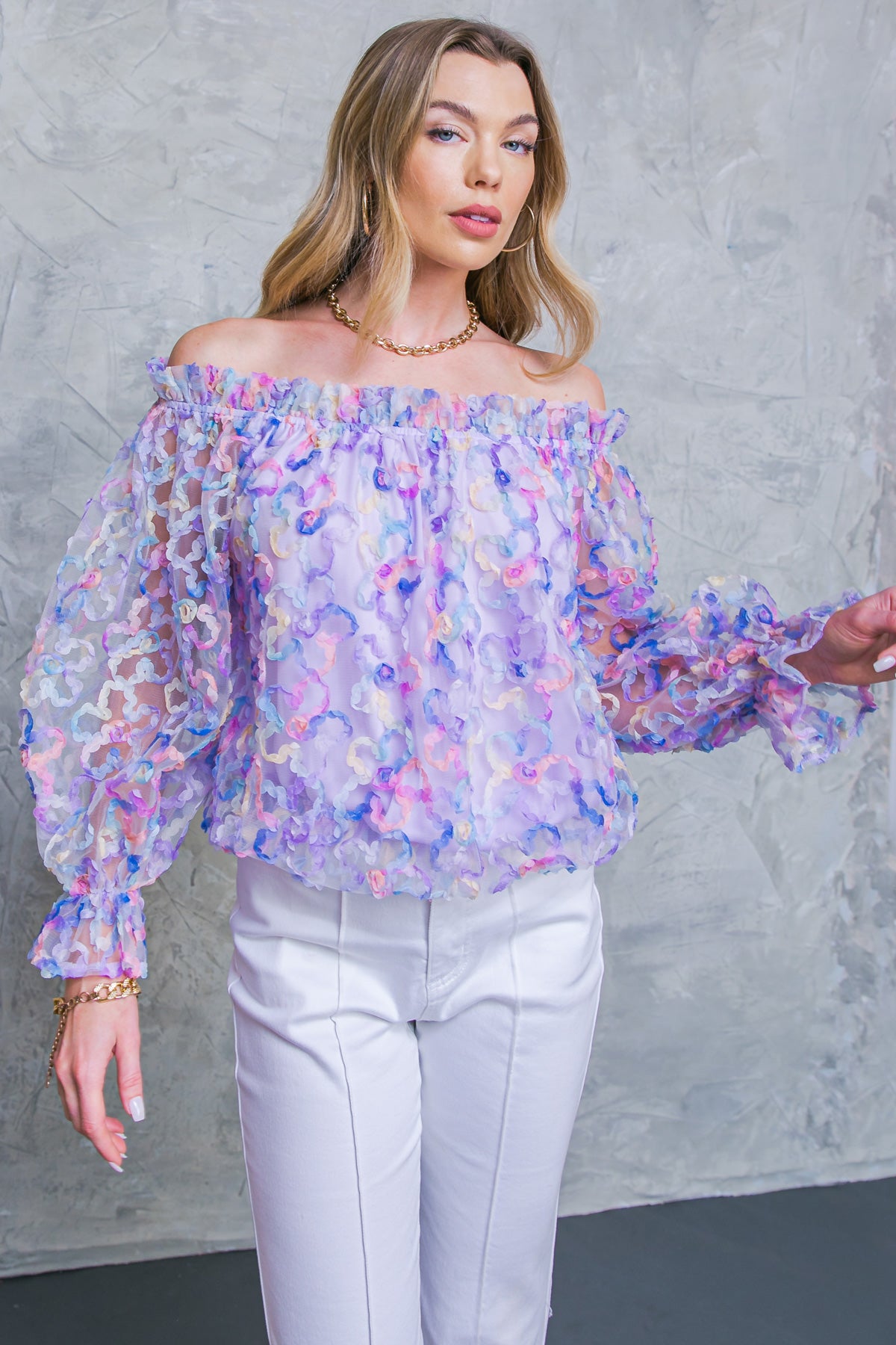 OFF SHOULDER PEASANT SLEEVE BLOUSE