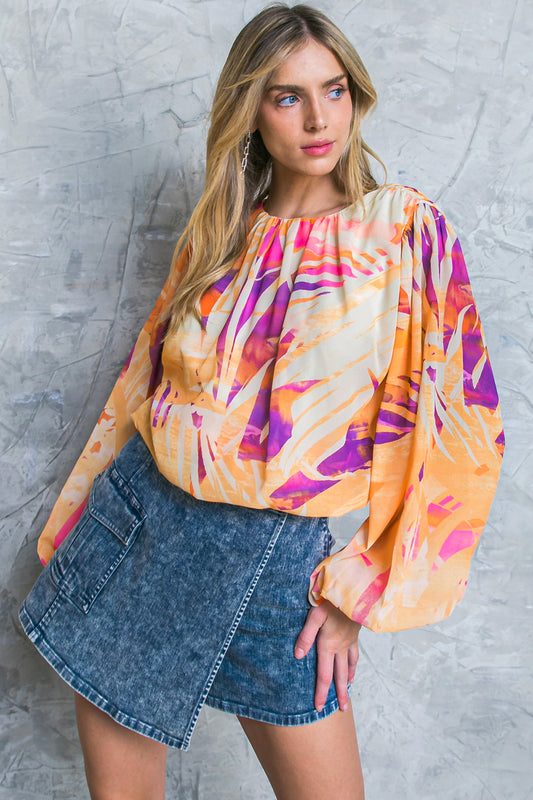 MULTI COLOR PALM PRINT BLOUSE