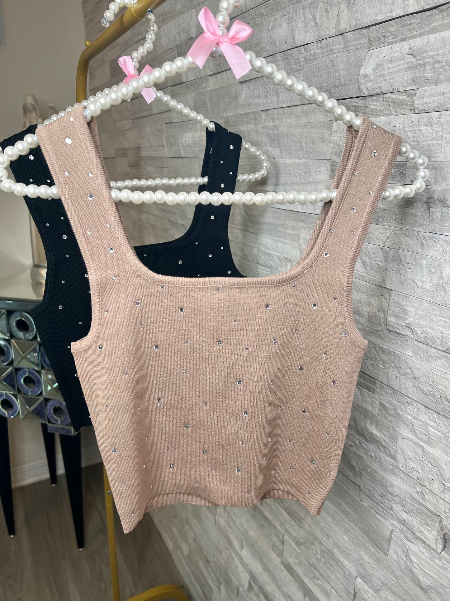 RHINESTONE CROP  BASIC TOP