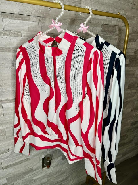 STRIPES RHINESTONE BLOUSE