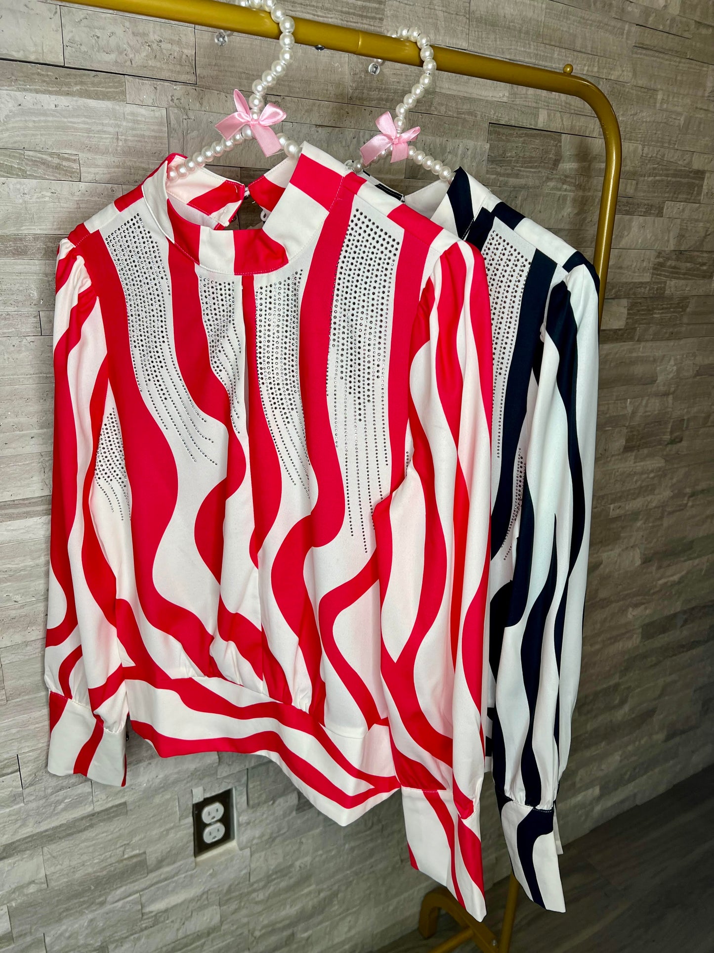 STRIPES RHINESTONE BLOUSE