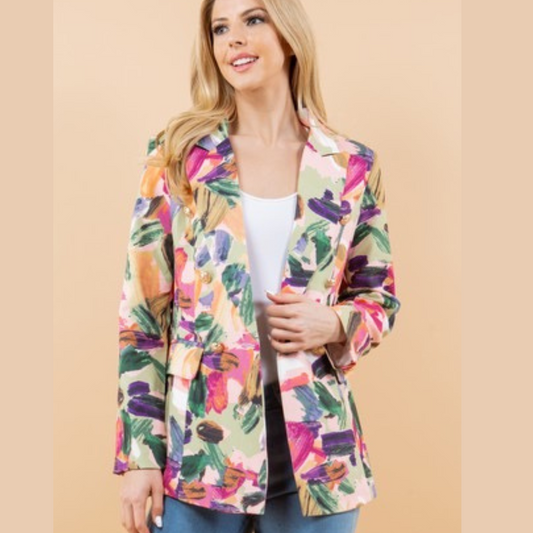 DOUBLE BUTTONED PRINT BLAZER