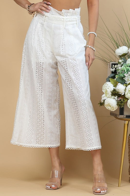 EYELET PAPER BAG HI WAIST PANTS