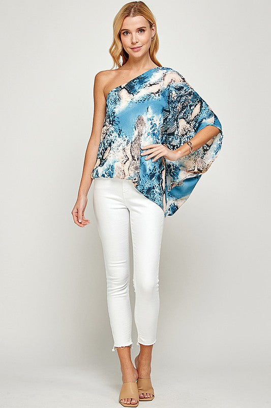 ONE SHOULDER SNAKESKIN PRINT TOP