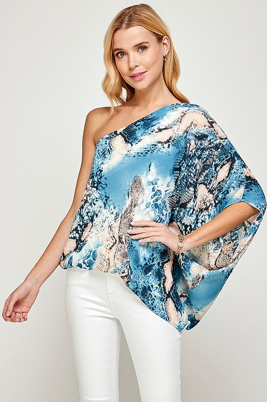 ONE SHOULDER SNAKESKIN PRINT TOP