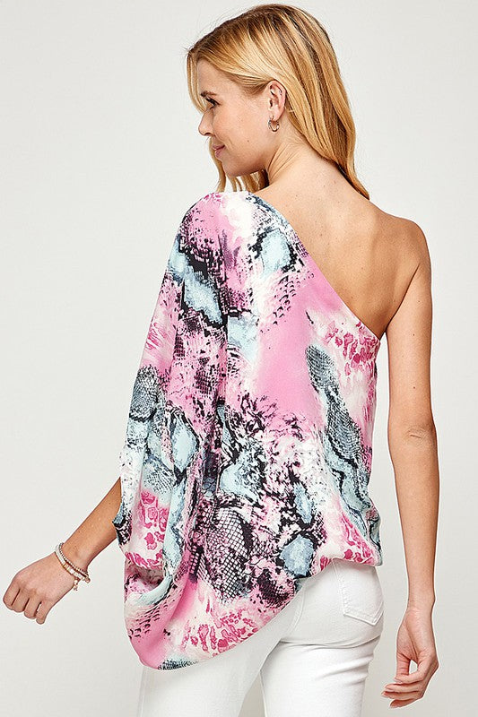 ONE SHOULDER SNAKESKIN PRINT TOP