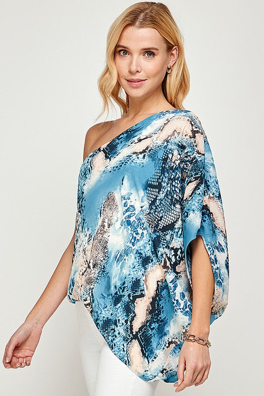 ONE SHOULDER SNAKESKIN PRINT TOP