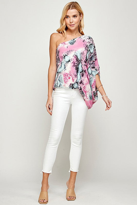 ONE SHOULDER SNAKESKIN PRINT TOP