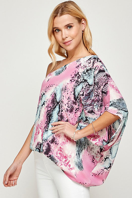 ONE SHOULDER SNAKESKIN PRINT TOP