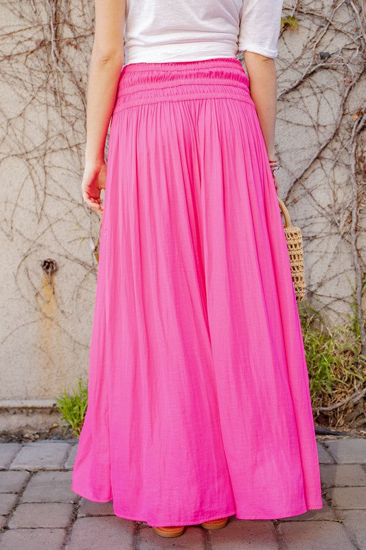 ROUCHED WAIST FLOWY MAXI SKIRT