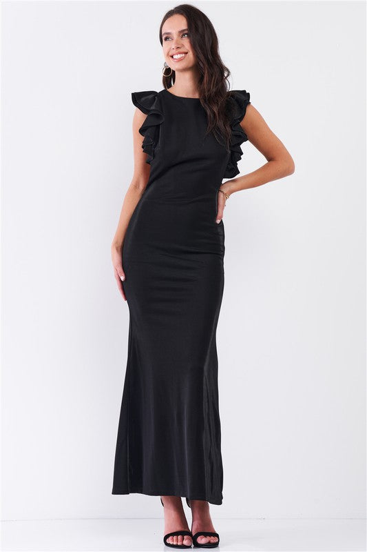 RUFFLE TRIM MAXI DRESS