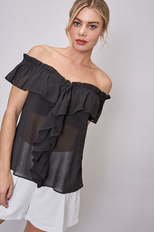 OFF SHOULDER RUFFLE DETAIL TOP