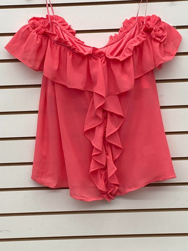 OFF SHOULDER RUFFLE DETAIL TOP