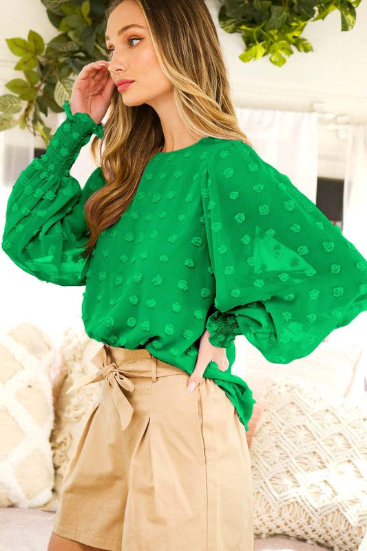 SWISS DOT BALLOON SLEEVES BLOUSE