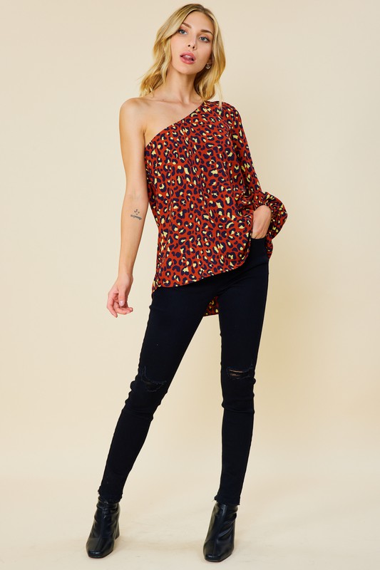 ONE SHOULDER LEOPARD TOP