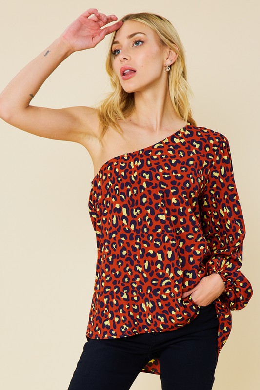 ONE SHOULDER LEOPARD TOP