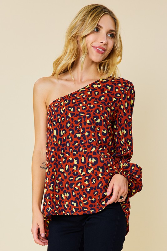 ONE SHOULDER LEOPARD TOP