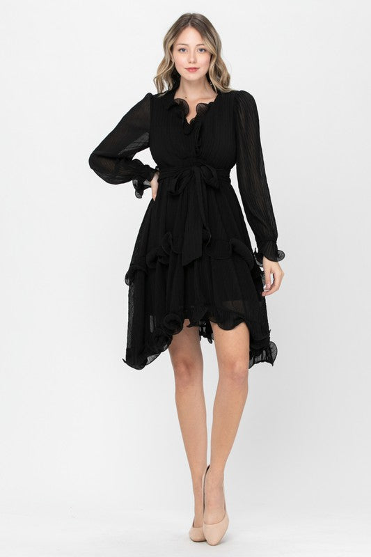 RUFFLES LONG SLEEVE DRESSY DRESS