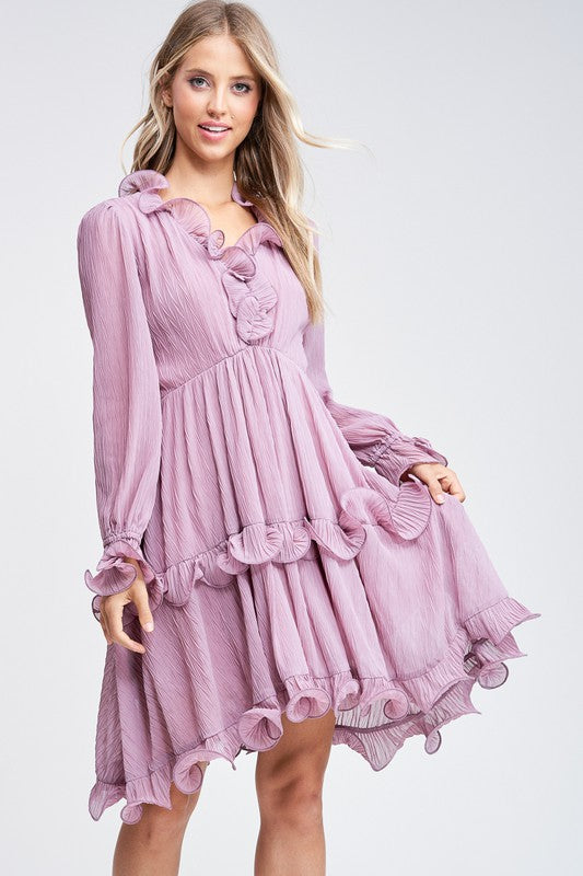 RUFFLES LONG SLEEVE DRESSY DRESS