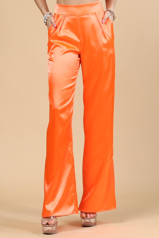 SATIN SIDE ZIPPER WIDE PANTS