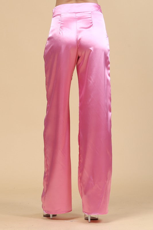 SATIN SIDE ZIPPER WIDE PANTS