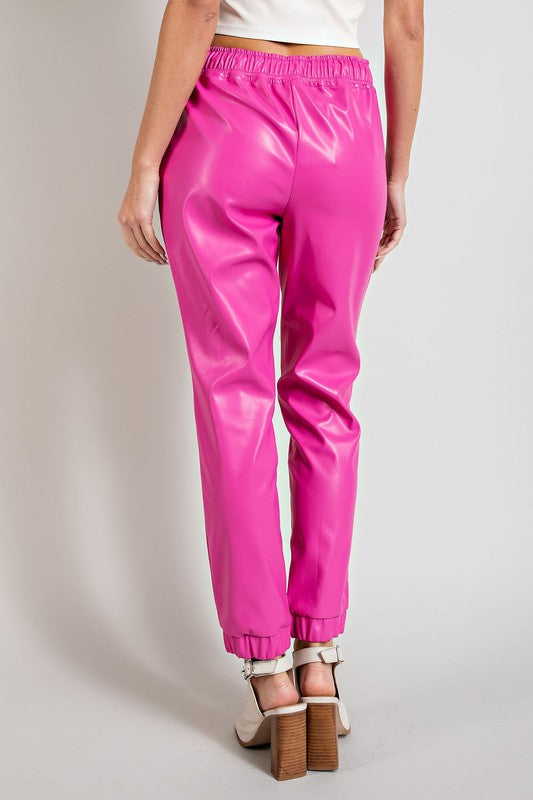 HIGH QUALITY FAUX LEATHER DRAWSTRING PANTS WITH POCKETS