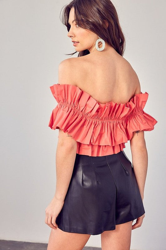 OFF SHOULDER RUFFLE CROP TOP