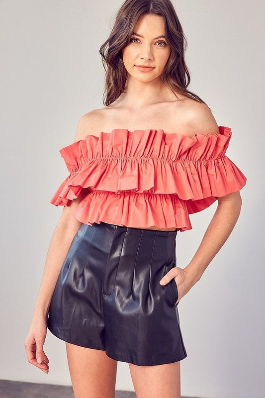 OFF SHOULDER RUFFLE CROP TOP