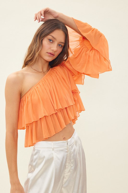 ONE SHOULDER  RUFFLE TOP