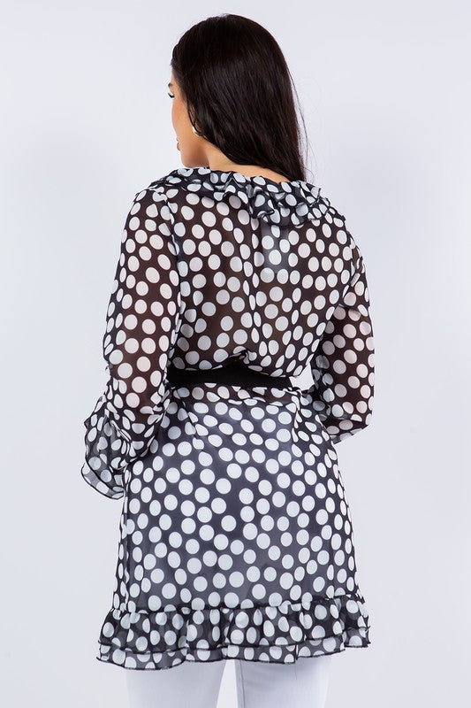 LONG SLEEVE POLKA DOT MESH TUNIC DRESS