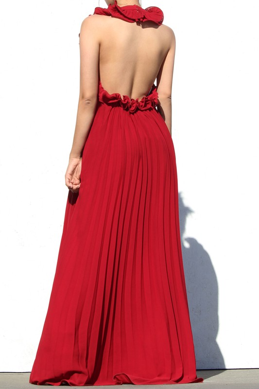 BACKLESS PLEATED MAXI DRESS