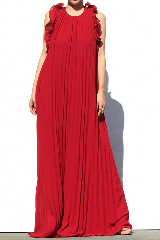 BACKLESS PLEATED MAXI DRESS